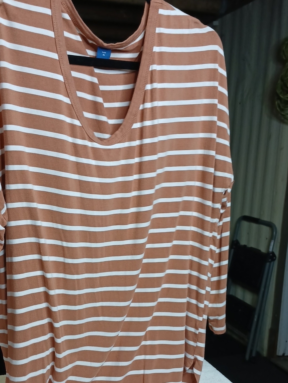 Old Navy Long-Sleeve Scoop Neck Striped Top in Rust and White